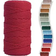 Macrame Cord 3mm x 150yards, Colored Cotton Cord, Macrame 3mmx150Yards Red