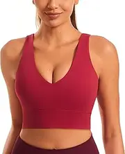 [JOYSPELS] Smooth Sports Bras for Women Workout Tops Deep V-Neck Padded Yoga Bra Basic Wireless Bra, Jester Red, X-Small