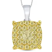 14k Two-tone Gold Princess Diamond Circle Cluster Pendant 1 Cttw