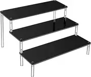 Acrylic Riser Display Stand, 3 layers of black acrylic display stand,Perfume Makeup Dessert Display Risers Steps Dessert Table Stands for Organizer and Decoration Black