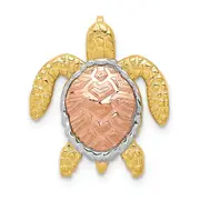 14k Two-tone Gold Two-tone Gold w/ White Rhodium Turtle Pendant Slide