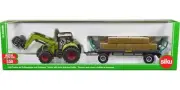 Claas Tractor with Square Bale Grab Green and Oehler Bale Trailer with 12 Hay by