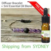 Lava Stone, Amethyst Bead Diffuser Aromatherapy Bracelet + 5ml Essential Oil