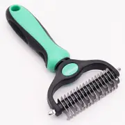 Pet Grooming Brush - Double Sided Shedding and Dematting Undercoat Rake Comb for Dogs and Cats,Extra Wide,Turquoise