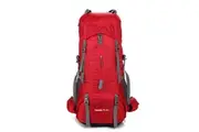 WASSUP 70L+5L Hiking Backpack Travel Backpack Waterproof Daypack Outdoor Camping Climbing Backpack with Rain Cover-Red