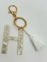 Key Chain Gold tone Acrylic Letter H Tassel