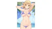 Anime pointy ears palm trees bikini blonde big Playmat Game Mat Desk