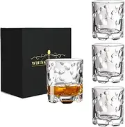 Spinning Whiskey Glasses with Luxury Box Set of 4, Old Fashioned Rotatable Crystal Whiskey Glasses, Personalized Glasses 4Pcs, Perfect for Family Dinner Dots