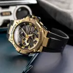 【CASIO 卡西歐】G-SHOCK G-STEEL系列 風潮黑金太陽能藍牙連線耐衝擊腕錶/黑X金框(GST-B100GB-1A9)