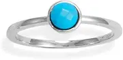 [JewelryWeb] 925 Sterling Silver Rhodium Plated Round Faceted Turquoise Ring Rings Perfect For Stacking 5mm Simulated Stone Band 1.4mm Wide-Band Style-Ring
