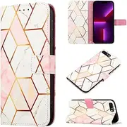 SATURCASE Case for Apple iPhone 6 Plus/6S Plus/7 Plus/8 Plus, Beautiful Marble Pattern PU Leather Flip Magnet Wallet Stand Card Slots Protective Cover with Hand Strap (YS-5)
