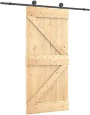 vidaXL Solid Pine Wood Sliding Door Kit – Rustic Interior Barn-Style Door with Powder-Coated Steel Hardware, 95x210 cm