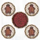 Set of 4 Gingerbread Man Stenciled Coasters with Holder Basket, Braided Jute