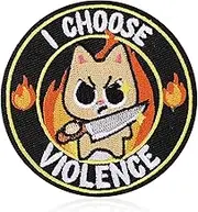 3in I Choose Violence Funny Cat Hook and Loop Patches, Cute Embroidered Applique Military Morale Iron on Decals Sew on Patches for Backpacks Vest Hat Dog Harnesses Jeans Clothes