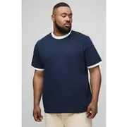 Mens Navy Plus Ringer Crew Neck Regular Fit T-Shirt