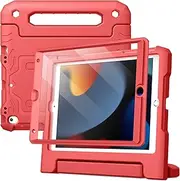 JETech Kids Case for iPad 10.2-Inch (9th/8th/7th Generation, 2021/2020/2019) with Built-in Screen Protector, Shockproof Full-Body Handle Stand Tablet Protective Cover (Red)