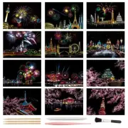 Magic Scratch Art Paper Mini Envelope Postcard Rainbow Night View Scratchboar...