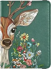 [Amooorous] Cartoon Cute Deer Green Leather decorative passport holder for travel Vaccine Case Protector Cover Cute Passport Book Ultra Slim, cartoon cute Deer Green, 1 size