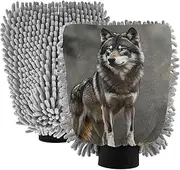 XYMZR Wolf Nature Forest Absorbent Microfiber Car Wash Mitt, Funny Cute Anime Scratch Free for Cars Cleaning, Home Cleaning Mitts, 2 Pack, 10.24” L x 7.09” W
