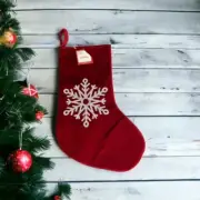 Red Christmas Holiday Stocking with White Sequin Snowflake 18" NEW