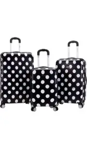 Rockland Vision Hardside Spinner Wheel Luggage, Black-Dot, 3PC Set 20/24/28