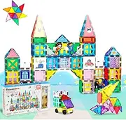 PicassoTiles Mega Magnetic Building Block 350 Piece Set Magnet Tile Construction Blocks with Car Base, Character Figures, Markers, Whiteboard, 110+ Page Ideabook Included for Ages 3 Up STEM Learning
