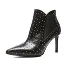 Saint Laurent YSL Black Paris Studded Pointy Toe Leather Booties Z3079 Size 40