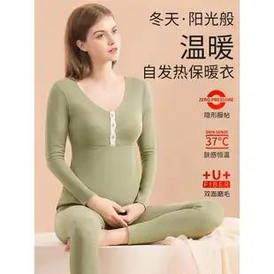 孕婦哺乳保暖內衣加絨套裝產后喂奶帶胸墊德絨睡眠月子服打底秋冬