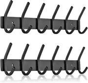 FANYITY 2 Pack Wall Mounted Coat Rack with 6 Double Hooks - Black Coat Hooks for