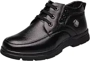 [Gaorui] Men's Leather Snow Boots Lace Up Ankle Sneakers High Top Fur Lined Business Work Boots Flat