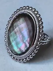 LARGE ABALONE STERLING SILVER RING, SIZE 10, 15 GRAMS, MADE IN ITALY