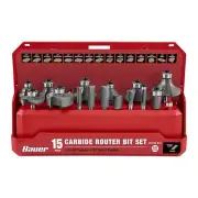 NEW BAUER Durable C3 micrograin Carbide Router Bit Set, 15-Piece/Free Ship.