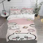 v2226 Bed Sheets CHIIKAWA Duvet Cover -Piece Set Children Cute Cartoon % Polyester Soft Breathable Comforter Animation Bedding 3-Piece Bedding Set (1
