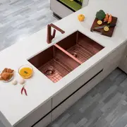 AGUZZO Stainless Steel Kitchen Sink - 820mm Double Bowl - Rose Gold - Top/Under Mount