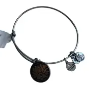 Alex And Ani Energy Aum Om Lotus Charm Rafaelian Silver Bangle Bracelet