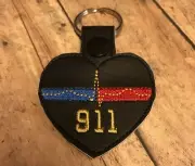 911 Dispatcher Key Fob Chain Police Fire Thin Gold Line Heart