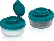 SIGNORAWARE Salt and Pepper Shakers Moisture Proof Set of 2 Small Mini Salt Shaker to go Camping Picnic Outdoors Kitchen Lunch Boxes Travel Spice Set Clear with Red Covers Plastic Airtight Dispenser