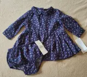Ralph Lauren 3mos. Pleated Dress Peter Pan Collar Matching Diaper Cover