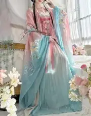 Chinese Hanfu Dress Traditional Hanfu Halloween Cosplay Gradient Red 3pcs Sets