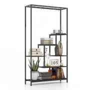 Costway 180cm Metal Display Shelf Rack Bookcase w/Hooks Black