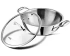 Vinod Triply Stainless Steel Extra Deep Kadai & Glass Lid, 28cm, 4.8L- Free Post
