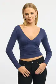 Blue Supersoft Top Long Sleeve Cross Over - Size 8XS, Women's T-shirt