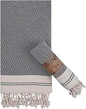 Evelynen Turkish Hand Towels for Bathroom & Kitchen Towels Decorative Set of 2 | Boho Farmhouse Hand Towels with Hanging Loops for Face, Tea, Dish, Kitchen & Bath | Turkish Cotton (16" x 32" - Black)
