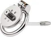 Inverted Chastity Cage With Urethral Catheter Steel Stainless Flat Chastity Cage Chastity Device Chastity Lock Beginner Cage Metal Beginner Device Penis Ring to Prevent Erection Bondage for Men