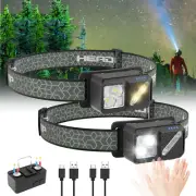 2 Pack Rechargeable LED Headlamp, 2500 Lumen, 7 Lighting Modes, Motion Sensor, W