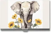 [LKHDS] Slim Aluminum Alloy Business Card Holder Elephant And Sunflower Pocket Business Card Case Portable Business Card Wallet Business Card Holders Handheld Card Box for Women Men, style, One size