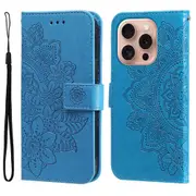 For iPhone 16 Pro Case, PU Leather Mandala Cover, Blue