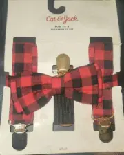 Cat And Jack Boys Suspender And Bow Tie Set Lumberjack Plaid 2T-5T