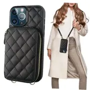 Crossbody Wallet Case for iPhone 13 Pro Max, RFID Blocking PU Leather Black