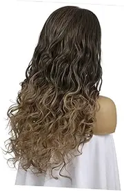 Healeved Women's Long Wig Black Brown Curly Hair Realistic Fiber Lace Front Wig Party Wig